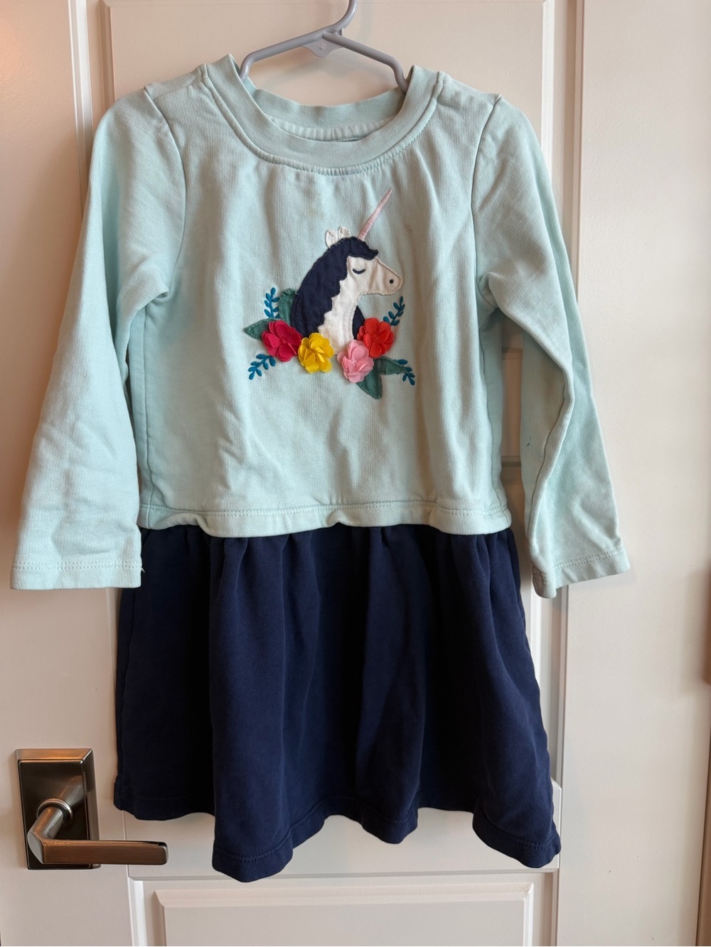 Hanna Andersson Light Aqua Top Navy Skirt Unicorn Dress
